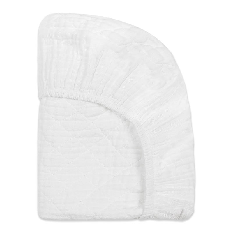 babyletto 100% Quilted Organic Cotton Changing Pad Cover, GOTS-Certified, Fitted 360°, Ultra-Soft and Breathable Muslin - Plain White - Image 2